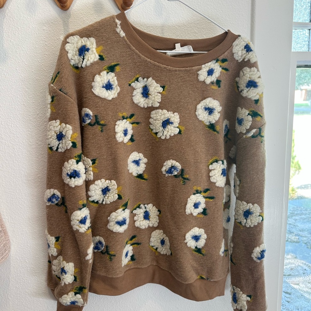 Floral Patterned Brown Sweater
